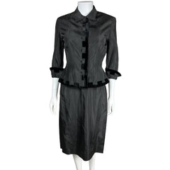 Vintage 1950s Cocktail Dress w Jacket Black Taffeta Size M