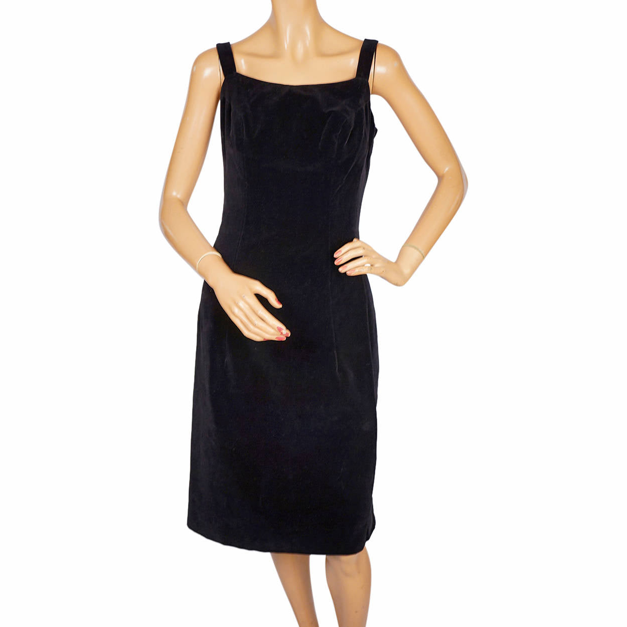 Vintage 1960s Marjorie Hamilton LBD Black Velvet Cocktail Dress S M