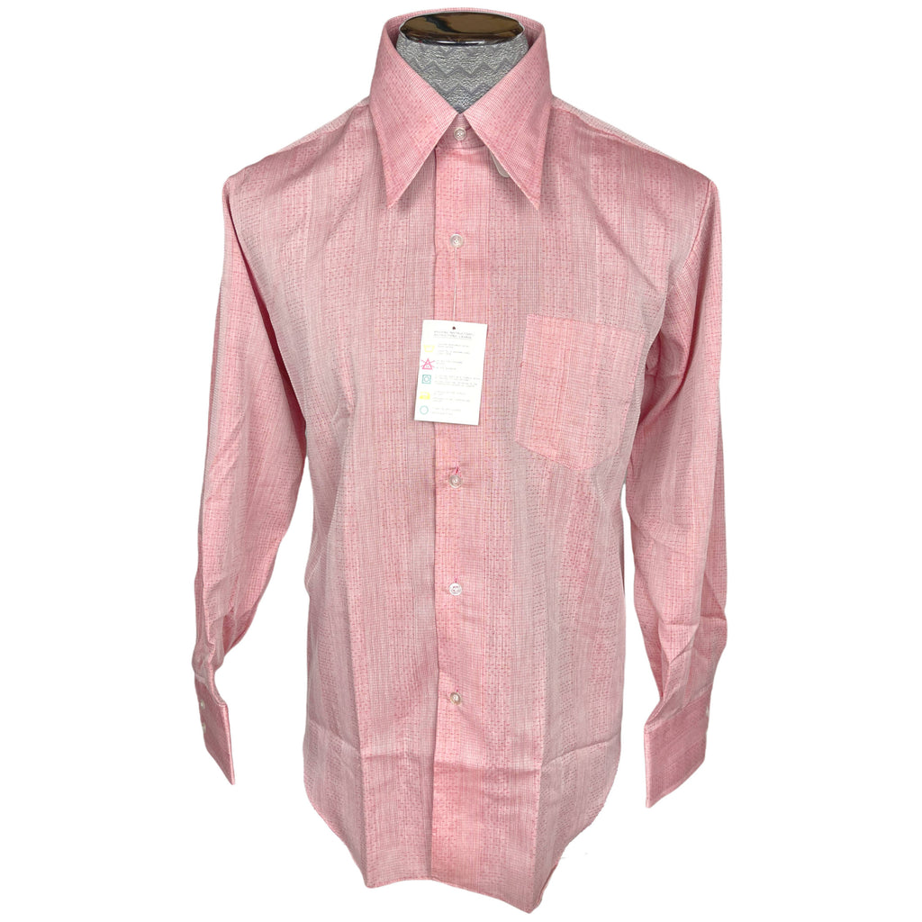Vintage NWT 1970s Dress Shirt Unused Pink w Red Size L 16.5