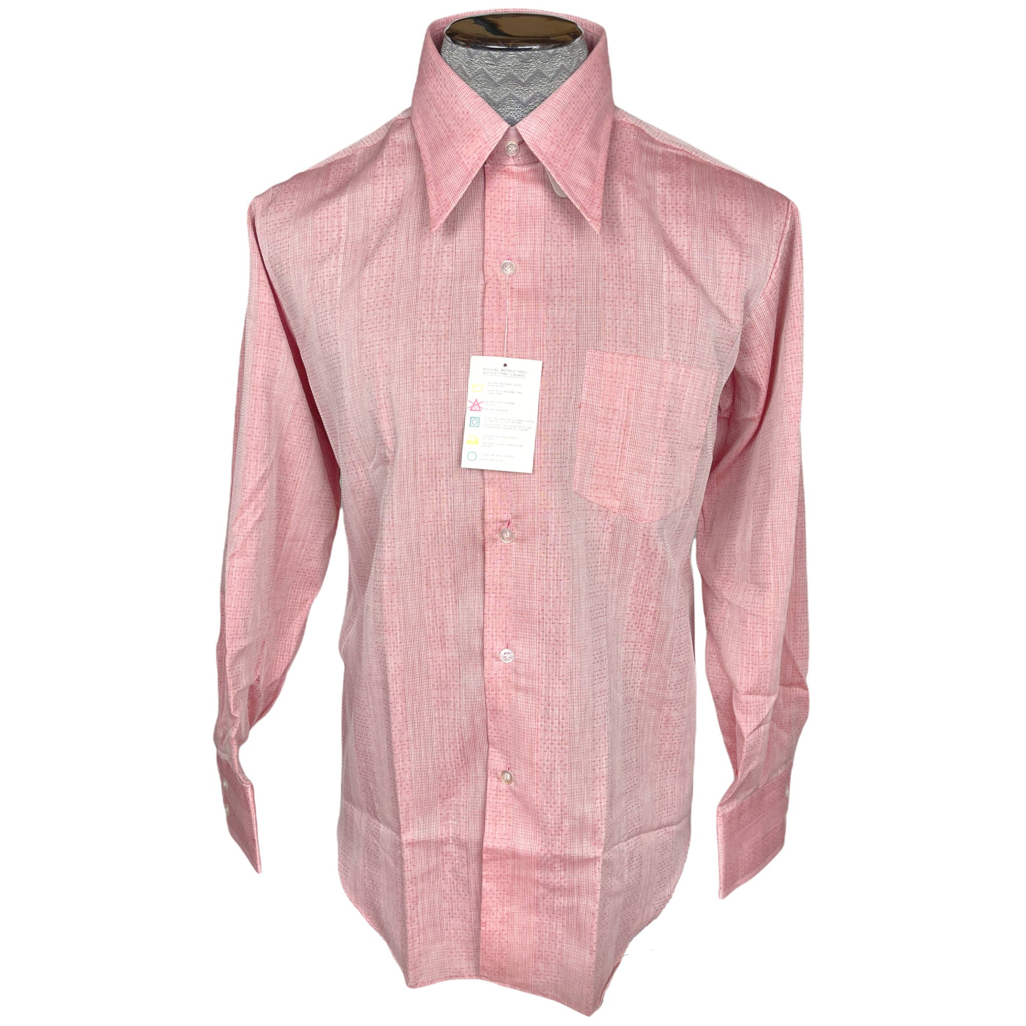 Vintage NWT 1970s Dress Shirt Unused Pink w Red Size L 16.5