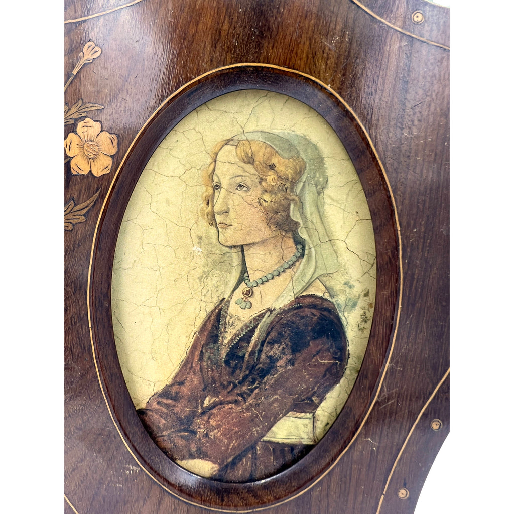 Antique Marquetry Wood Picture Frame w Easel Arts & Crafts