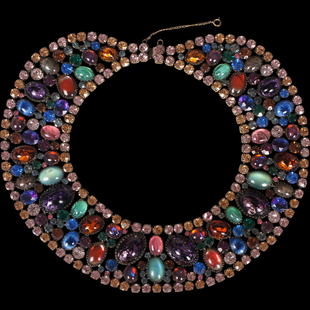 Vintage 1950s Rhinestone Collar Bib Necklace Signed Marvella - Poppy's Vintage Clothing