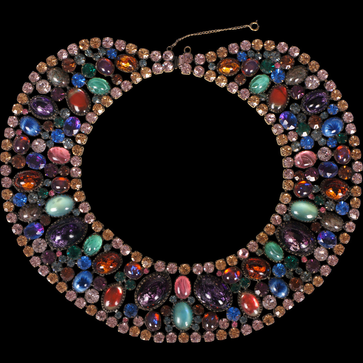 Vintage 1950s Rhinestone Collar Bib Necklace Signed Marvella - Poppy's Vintage Clothing