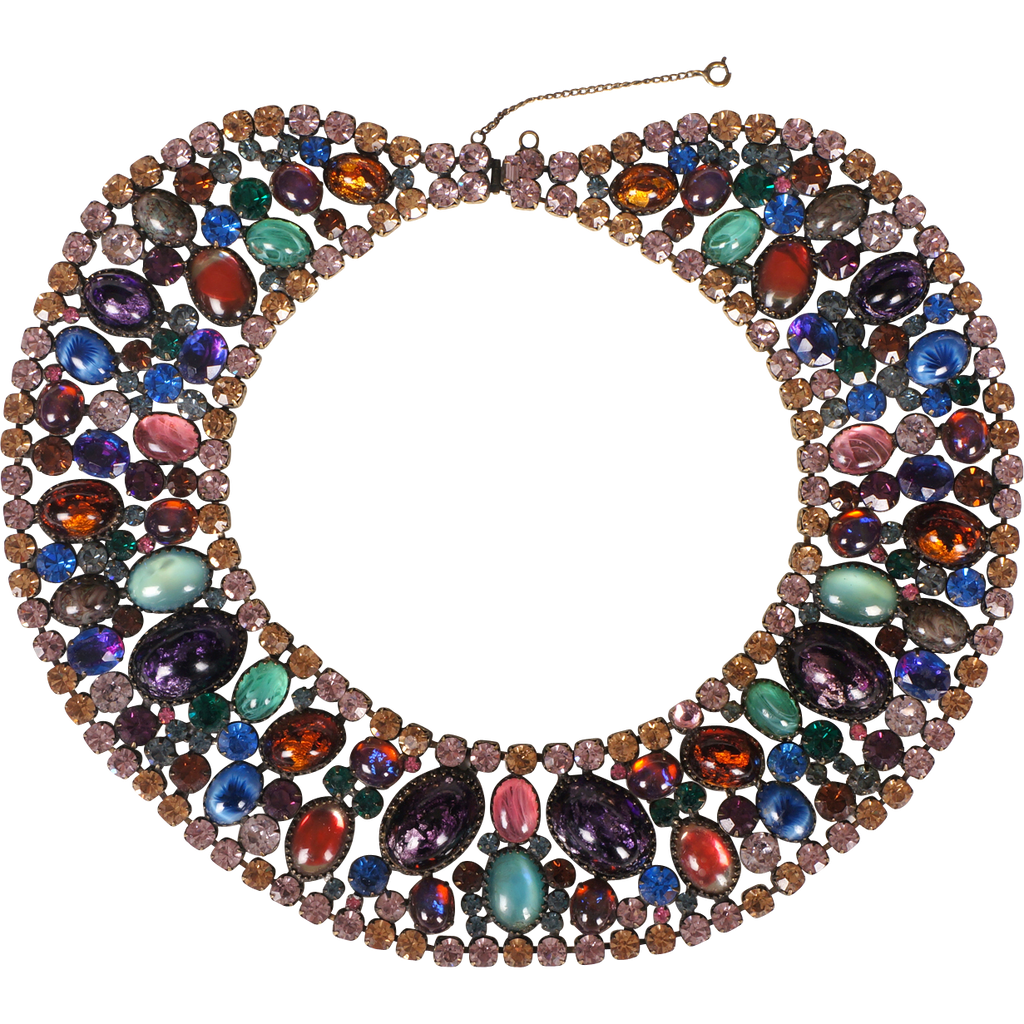 Vintage 1950s Rhinestone Collar Bib Necklace Signed Marvella - Poppy's Vintage Clothing