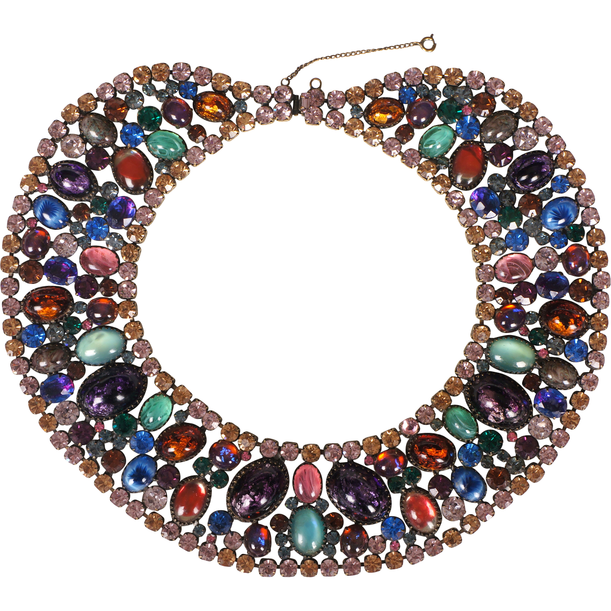 Vintage 1950s Rhinestone Collar Bib Necklace Signed Marvella - Poppy's Vintage Clothing