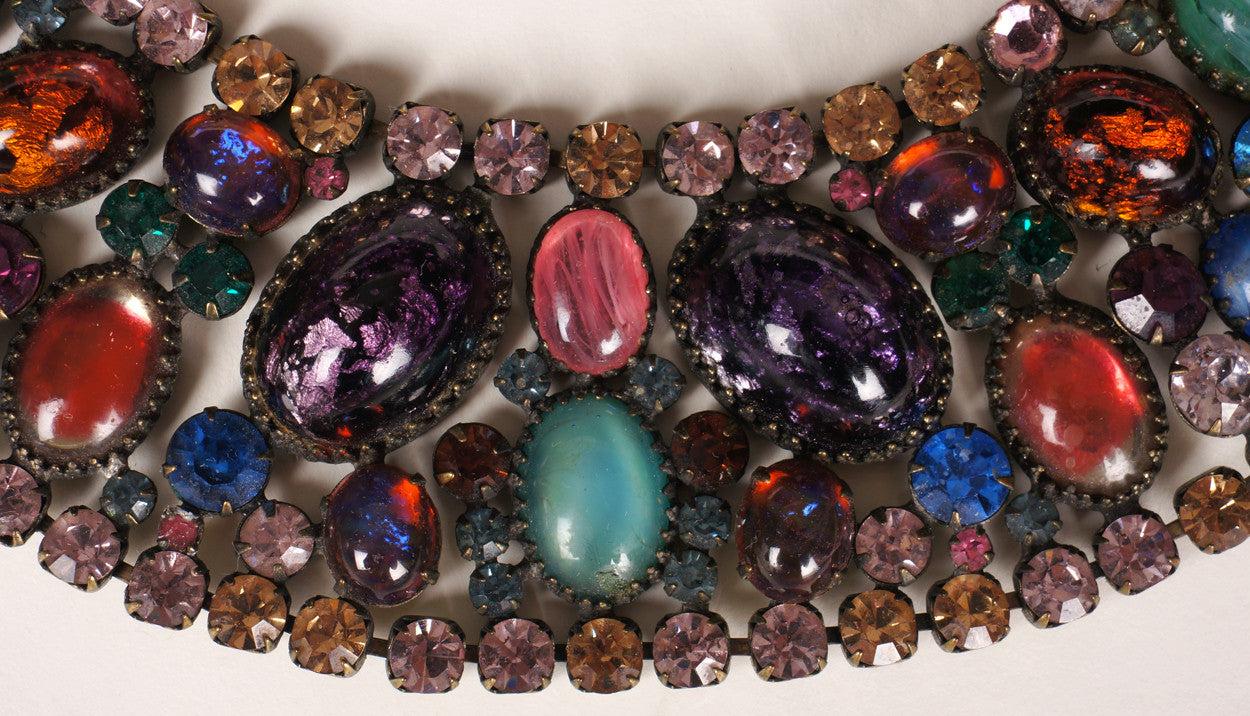 Vintage 1950s Rhinestone Collar Bib Necklace Signed Marvella