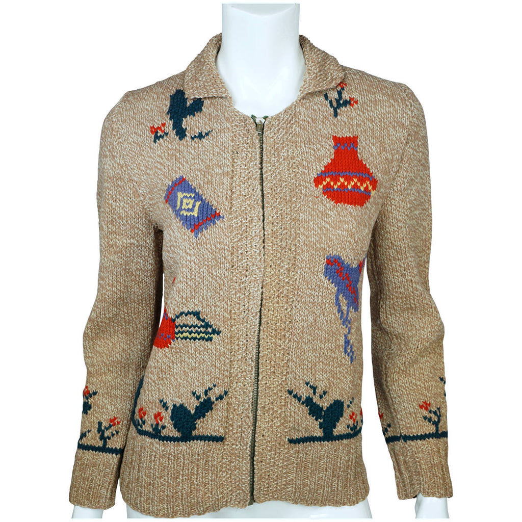 Vintage Cowichan Sweater Mary Maxim Mexicana Pattern 465 1950s Hand Knit - Poppy's Vintage Clothing