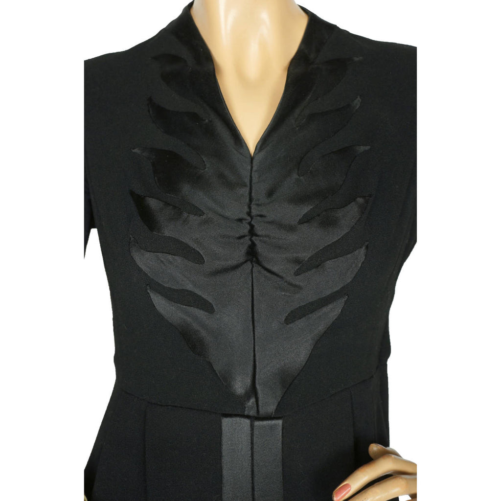 Vintage 1940s Egyptian Cocktail Dress Black Wool Crepe and Silk - S - Poppy's Vintage Clothing