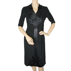 Vintage 1940s Egyptian Cocktail Dress Black Wool Crepe and Silk - S - Poppy's Vintage Clothing