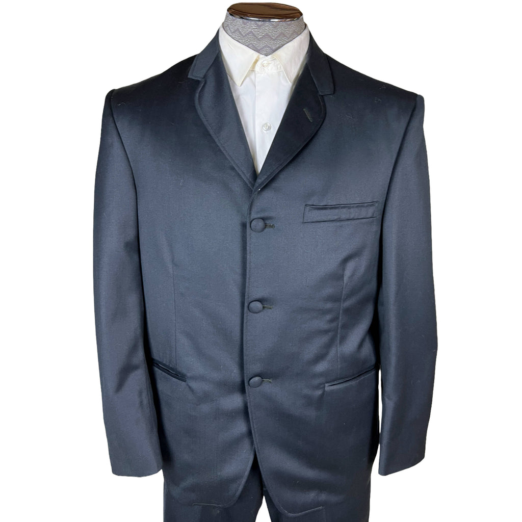 Vintage Mens 1960s British Invasion Suit Blue Shiny Wool M