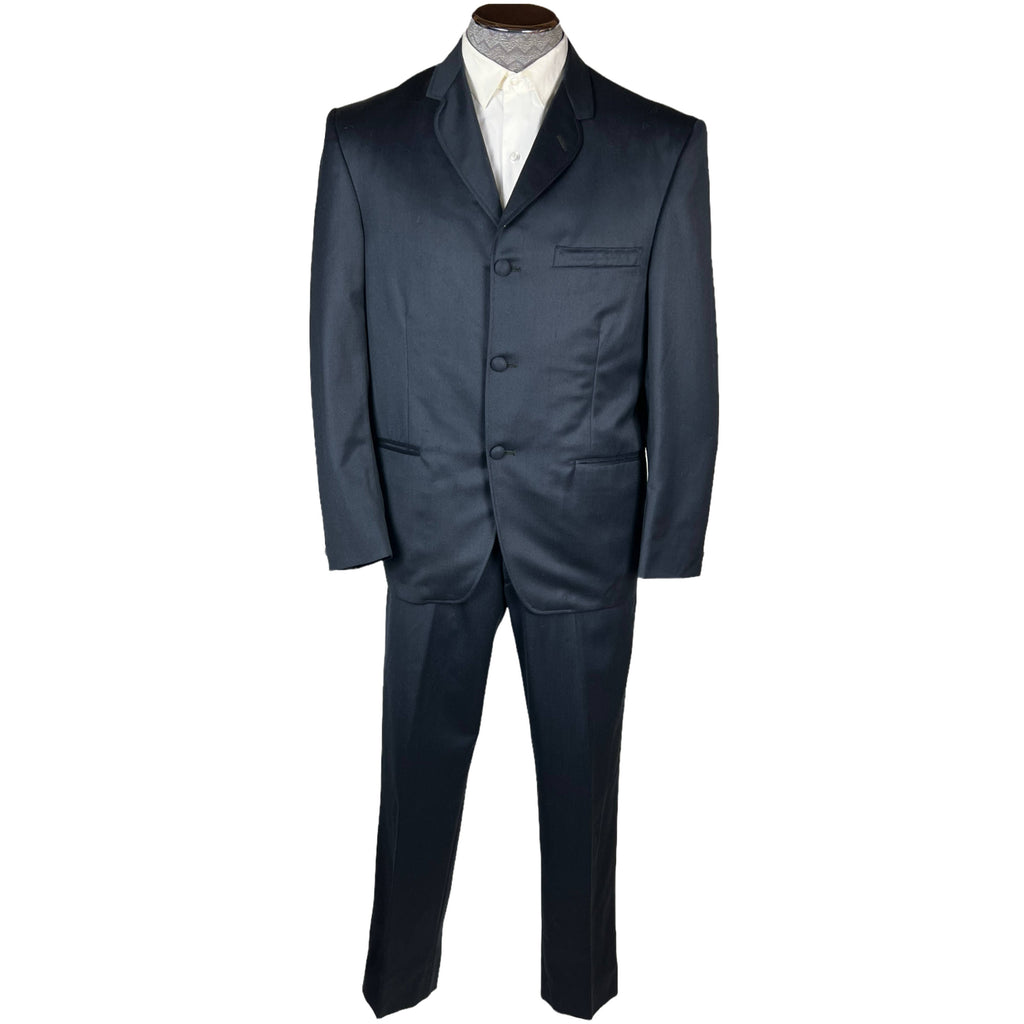 Vintage Mens 1960s British Invasion Suit Blue Shiny Wool M
