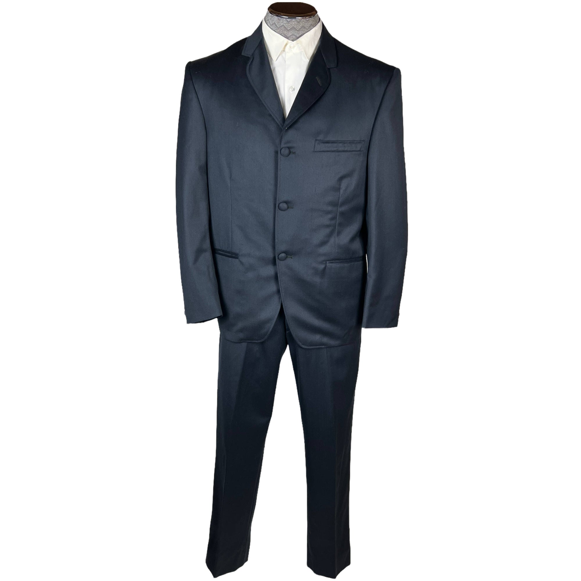 Vintage Mens 1960s British Invasion Suit Blue Shiny Wool M