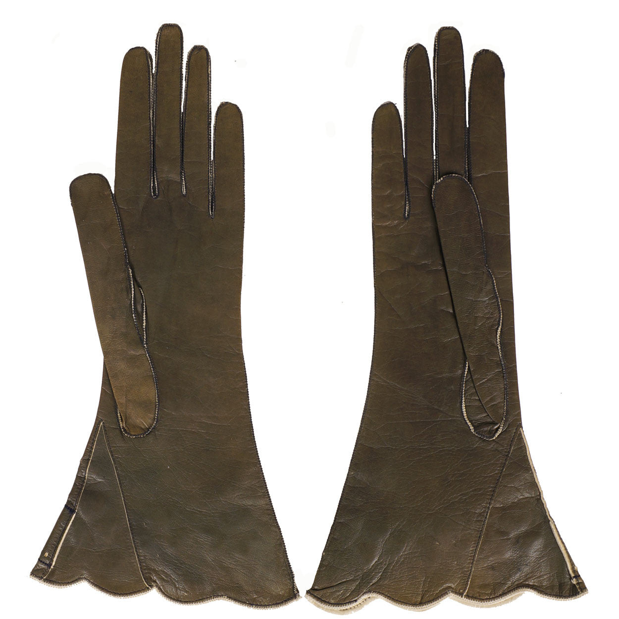 Vintage 1920s Olive Green Leather Gloves - 6 – Poppy's Vintage