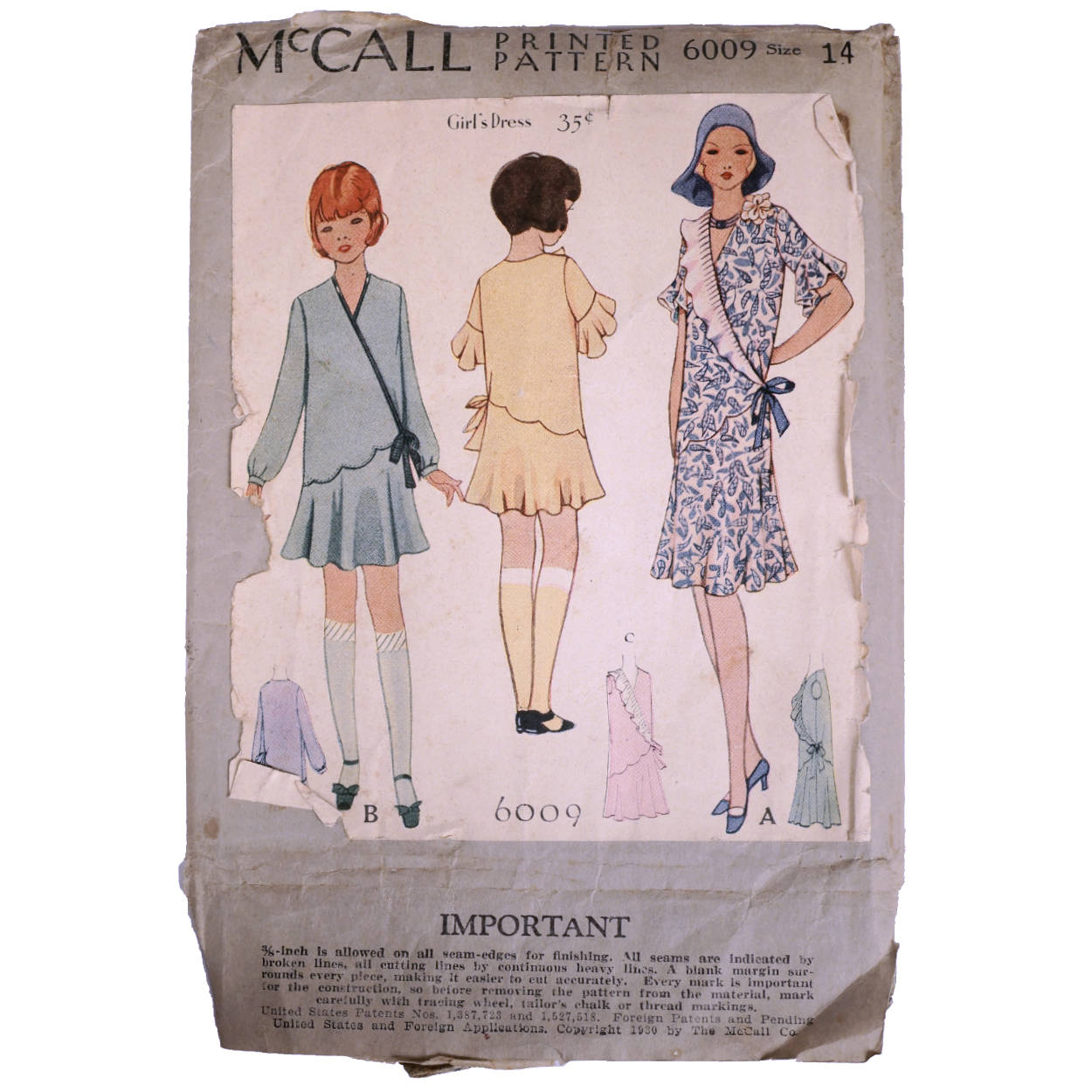 Vintage 1930 McCall Printed Pattern Girls Dress 6009 Complete Size 14 - Poppy's Vintage Clothing