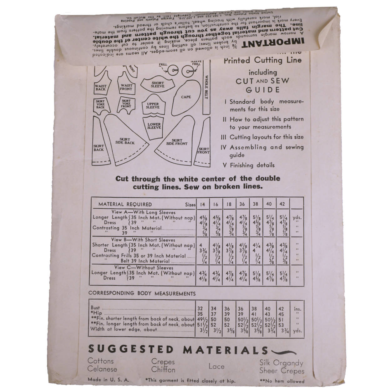 Vintage 1933 McCall Printed Pattern Ladies Dress 7421 Complete Size 16 - Poppy's Vintage Clothing