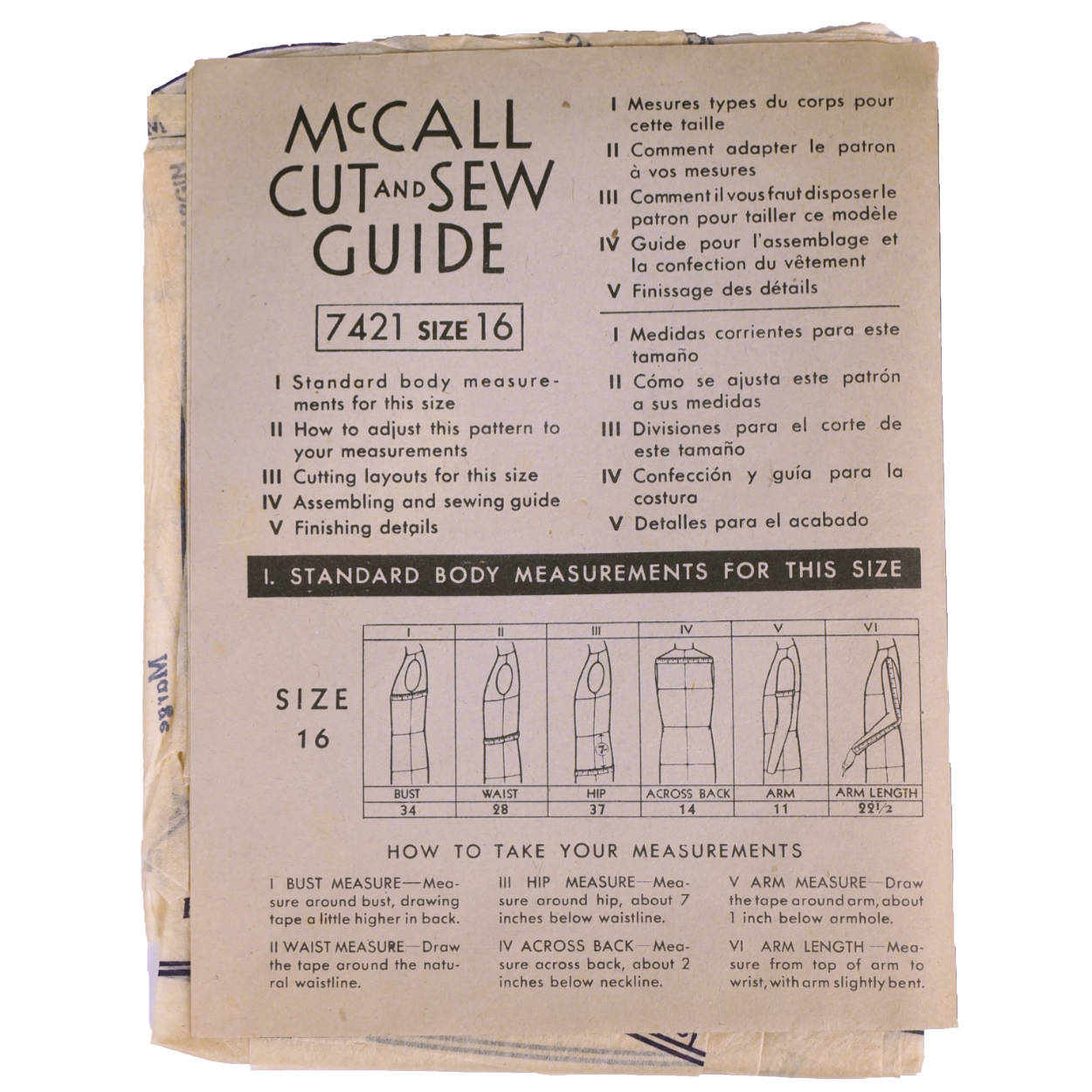 Vintage 1933 McCall Printed Pattern Ladies Dress 7421 Complete Size 16 - Poppy's Vintage Clothing