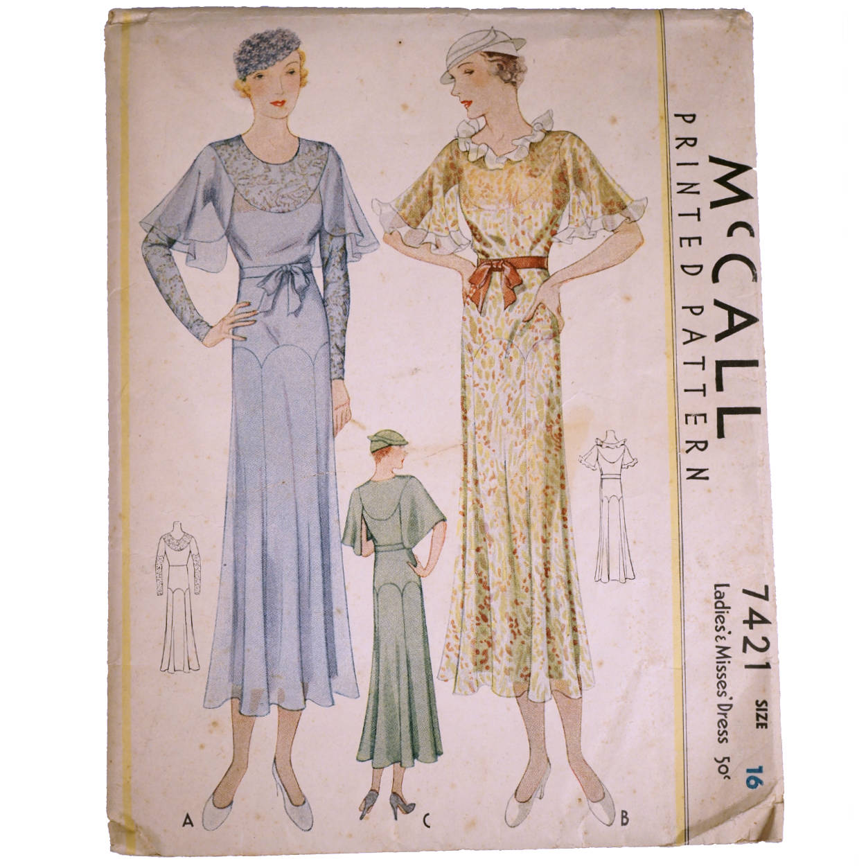 Vintage 1933 McCall Printed Pattern Ladies Dress 7421 Complete Size 16 - Poppy's Vintage Clothing