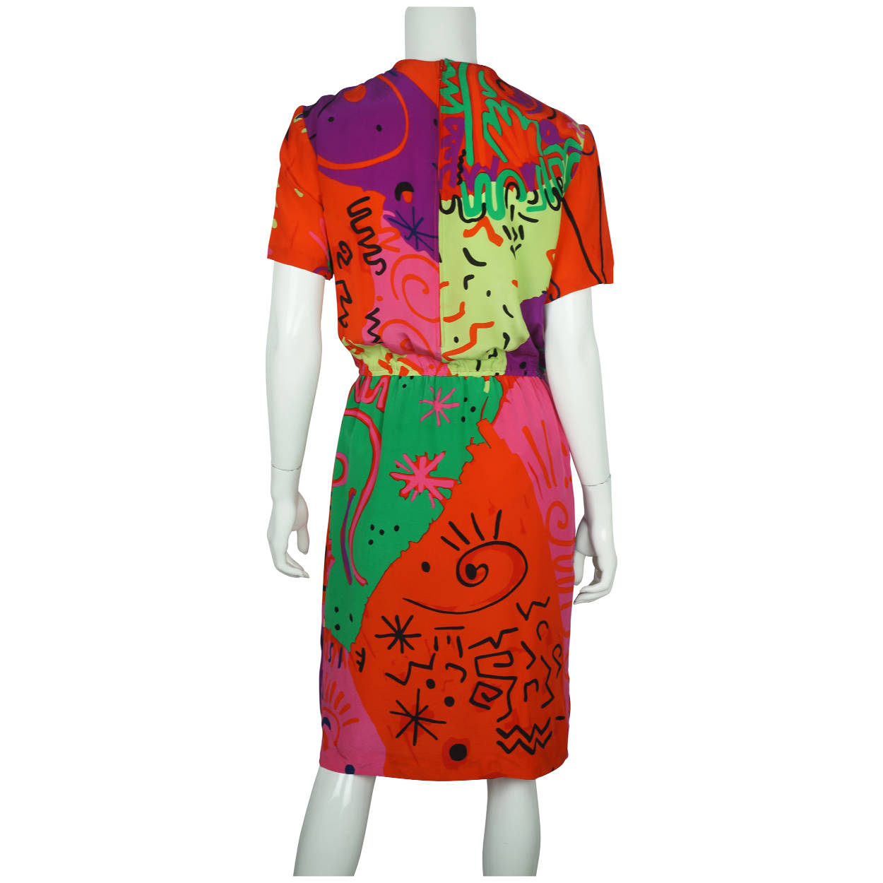 Vintage 1980s Louis Feraud Silk Dress Memphis Design Group Era Size Small 6 - Poppy's Vintage Clothing