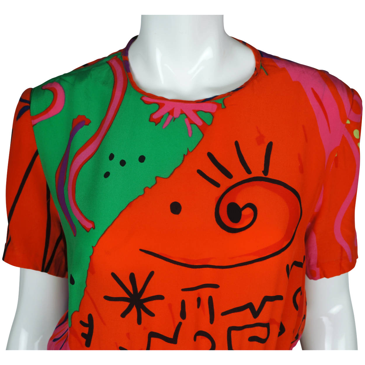 Vintage 1980s Louis Feraud Silk Dress Memphis Design Group Era Size Small 6 - Poppy's Vintage Clothing