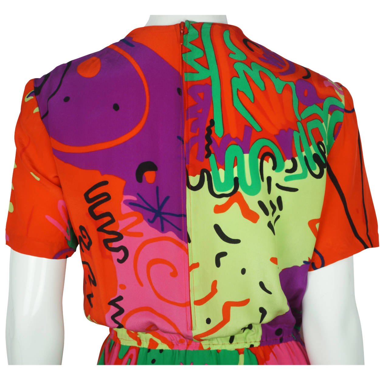 Vintage 1980s Louis Feraud Silk Dress Memphis Design Group Era Size Small 6 - Poppy's Vintage Clothing