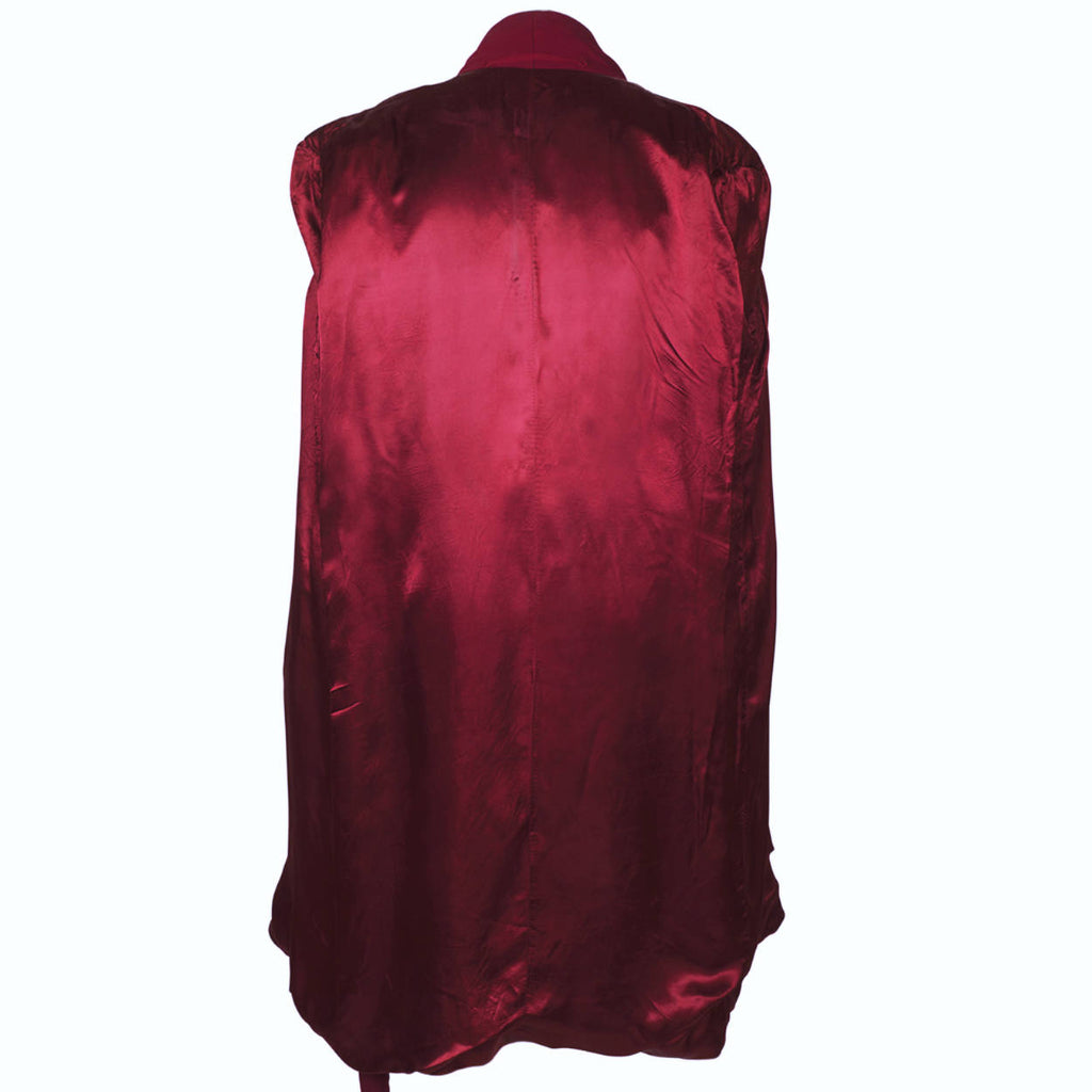 Vintage 1940s Mens Dressing Gown Shiny Silver Grey w Burgundy Trim Size M L - Poppy's Vintage Clothing
