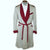 Vintage 1940s Mens Dressing Gown Shiny Silver Grey w Burgundy Trim Size M L - Poppy's Vintage Clothing