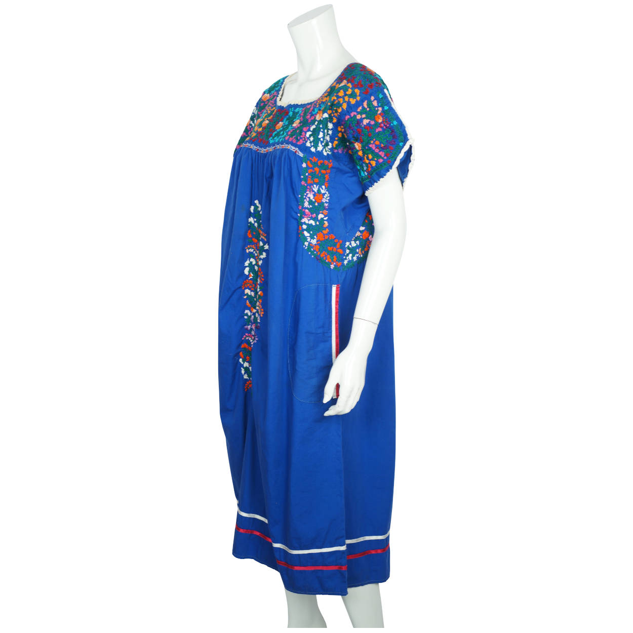 Vintage 70s Mexican Dress Hazme si puedes Oaxaca Blue Cotton - Poppy's Vintage Clothing