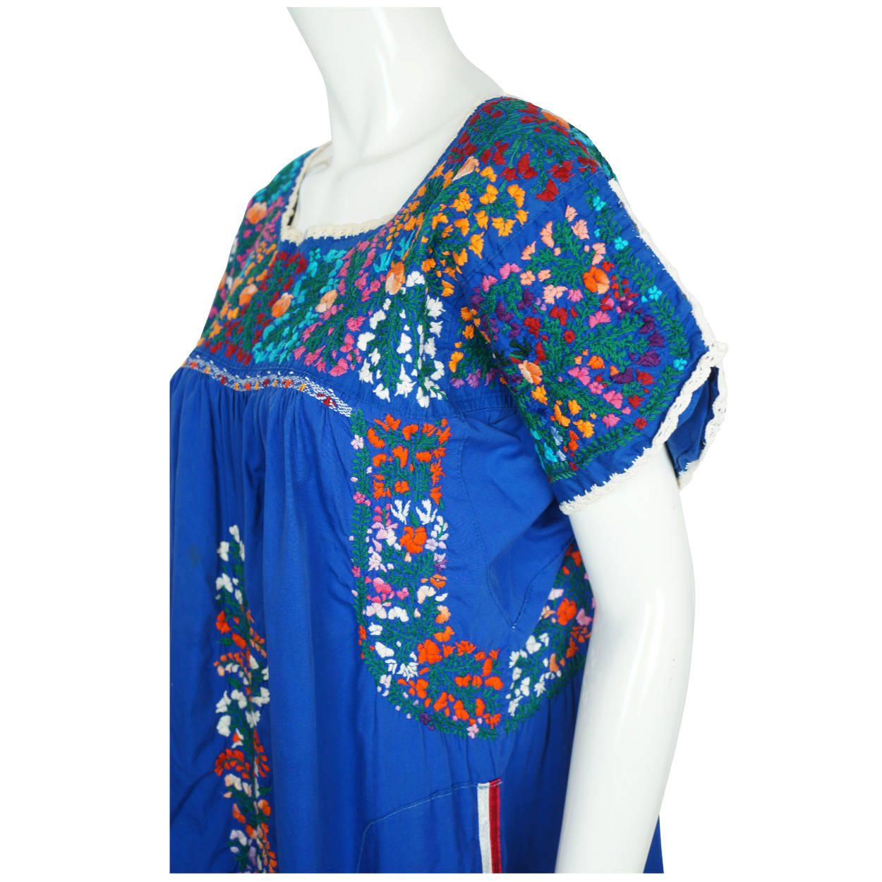 Vintage 70s Mexican Dress Hazme si puedes Oaxaca Blue Cotton - Poppy's Vintage Clothing