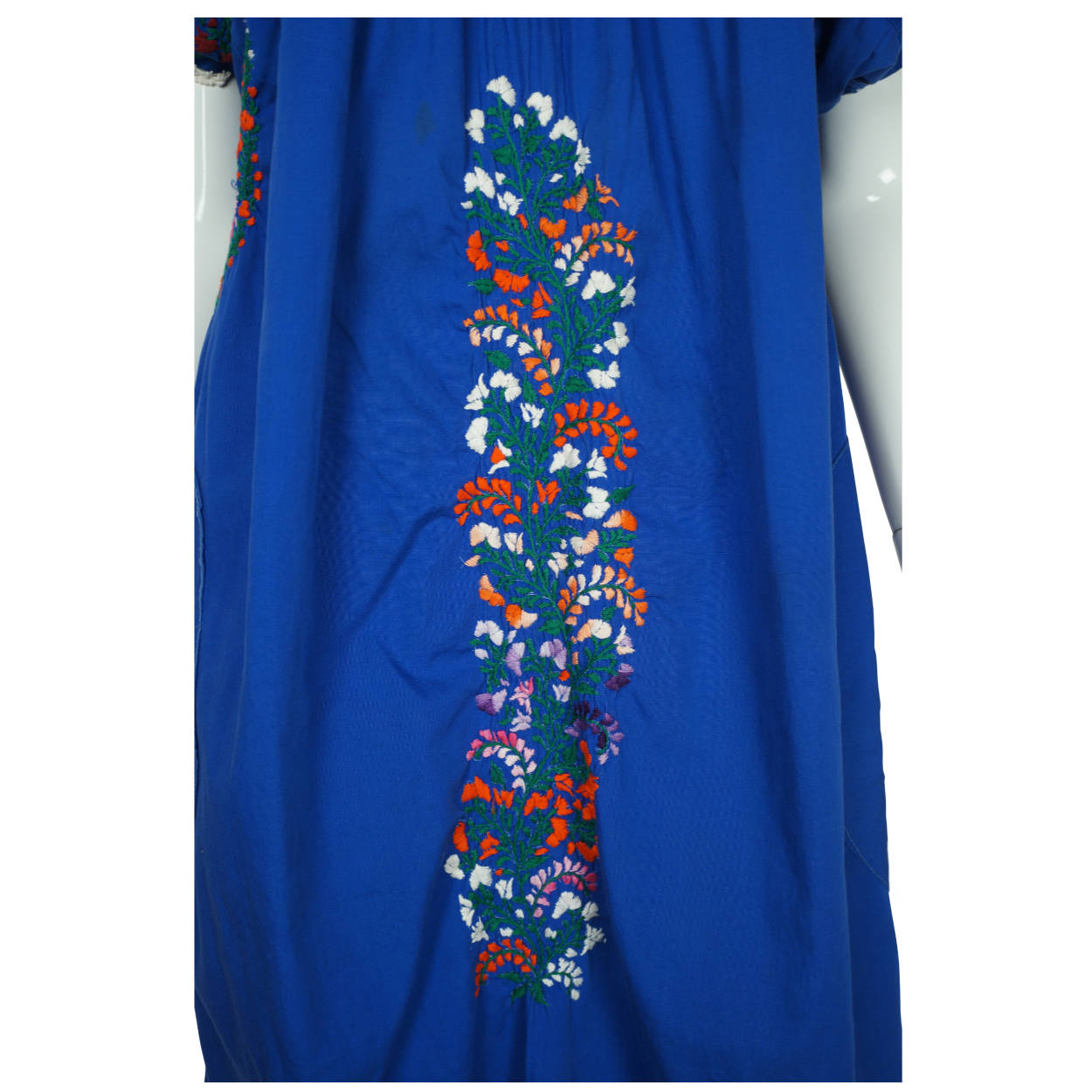 Vintage 70s Mexican Dress Hazme si puedes Oaxaca Blue Cotton - Poppy's Vintage Clothing