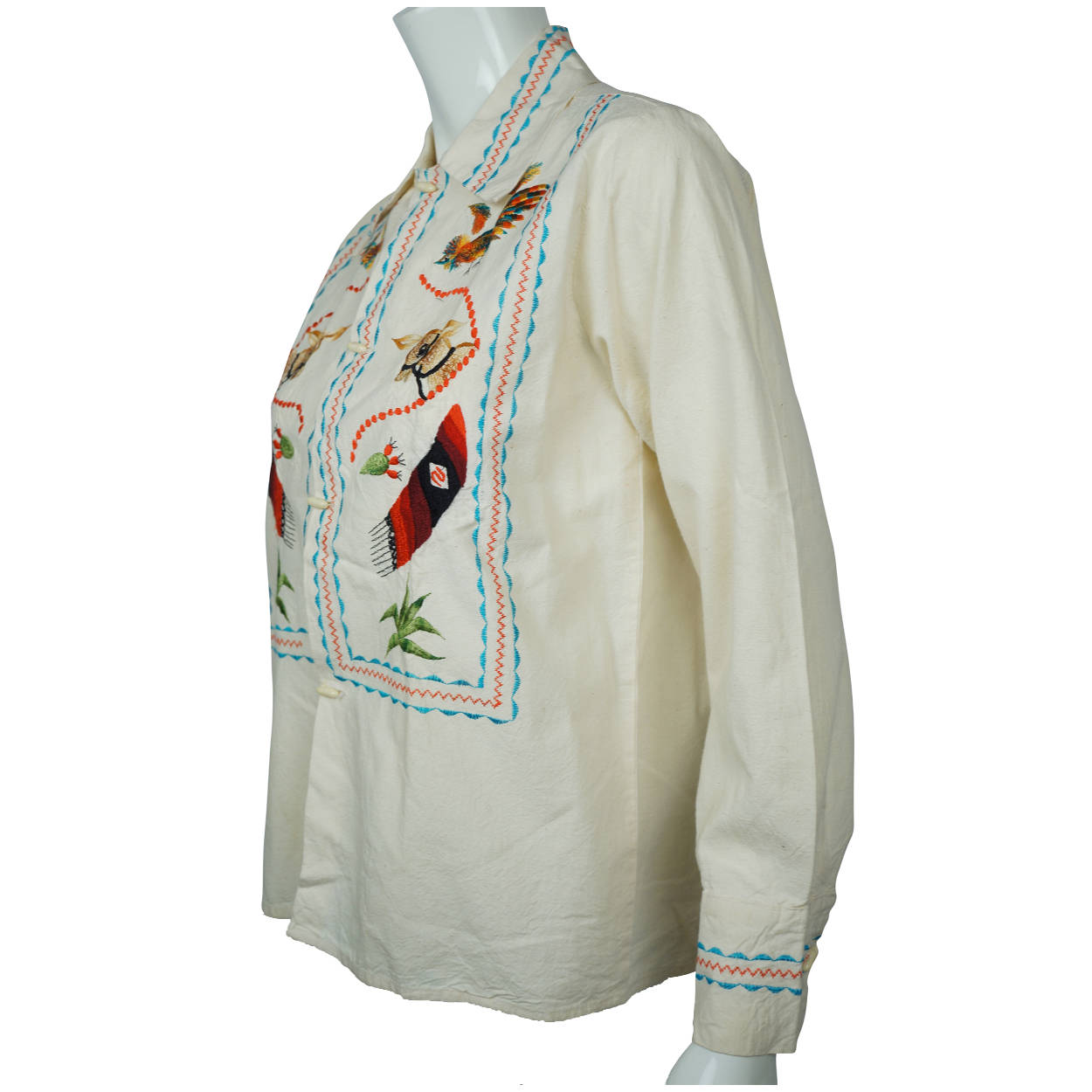 Vintage 1950s 60s Mexican Tourist Shirt Embroidered Donkey Serape Rooster Unisex - Poppy's Vintage Clothing