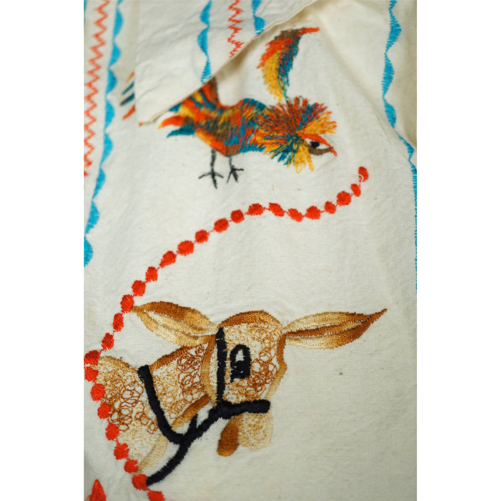 Vintage 1950s 60s Mexican Tourist Shirt Embroidered Donkey Serape Rooster Unisex - Poppy's Vintage Clothing