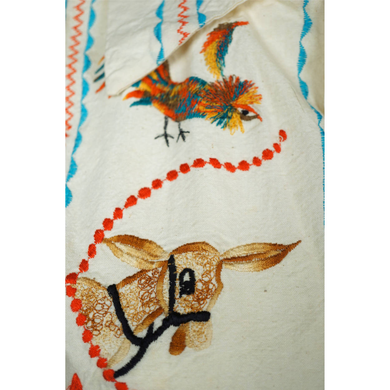 Vintage 1950s 60s Mexican Tourist Shirt Embroidered Donkey Serape Rooster Unisex - Poppy's Vintage Clothing