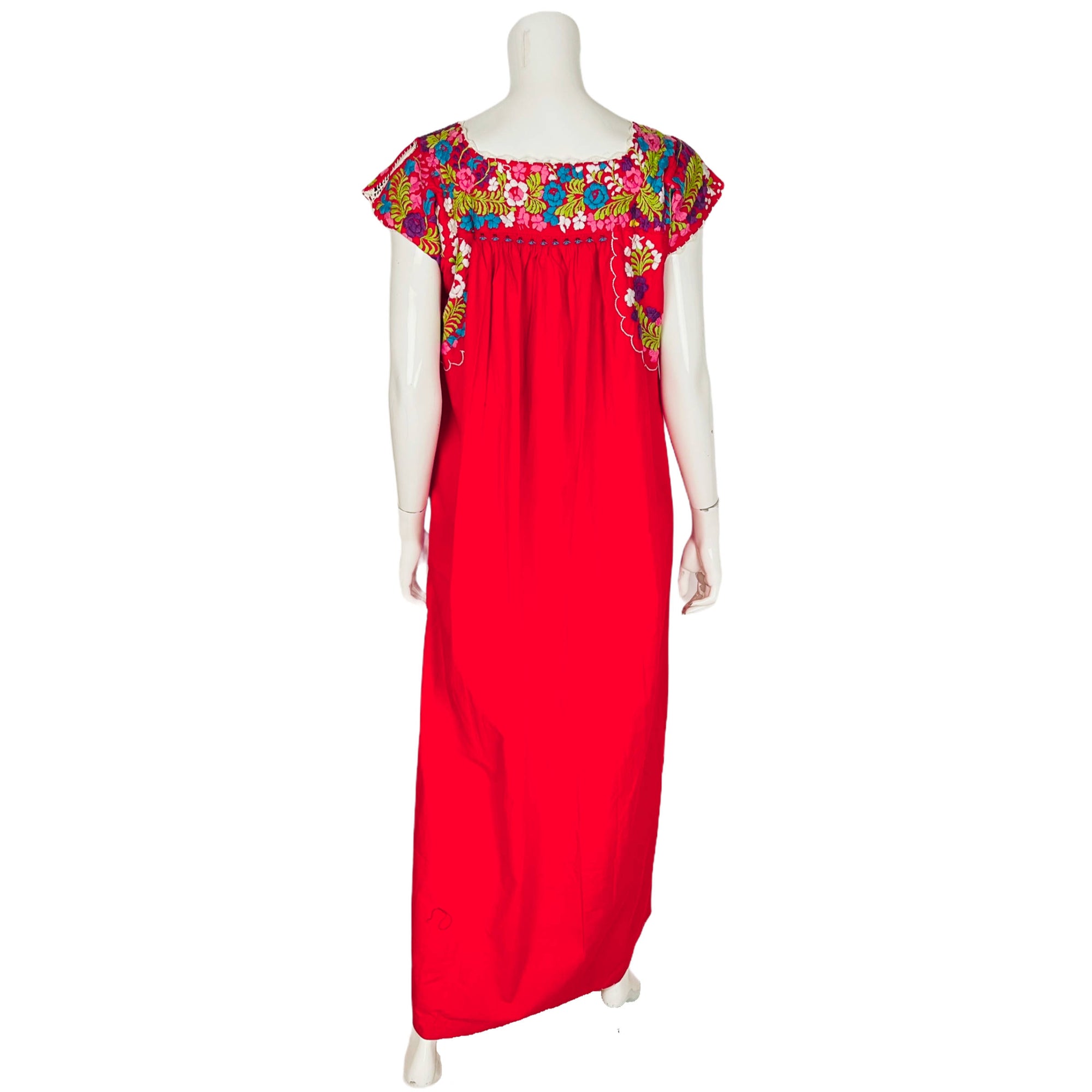 Vintage 70s Mexican Maxi Dress Red Cotton Hazme Si Puedes