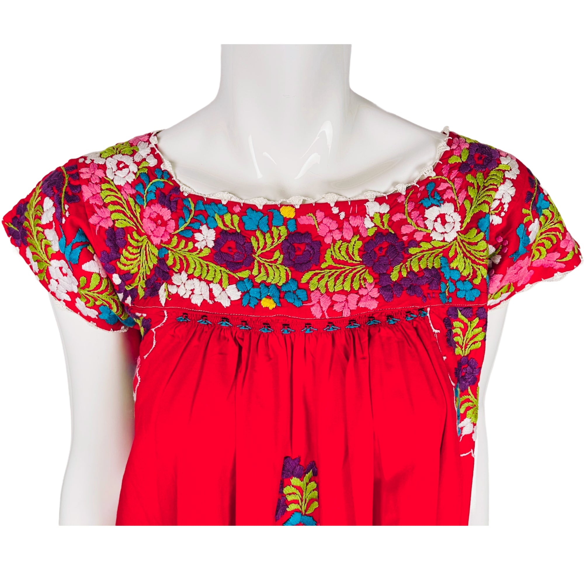 Vintage 70s Mexican Maxi Dress Red Cotton Hazme Si Puedes