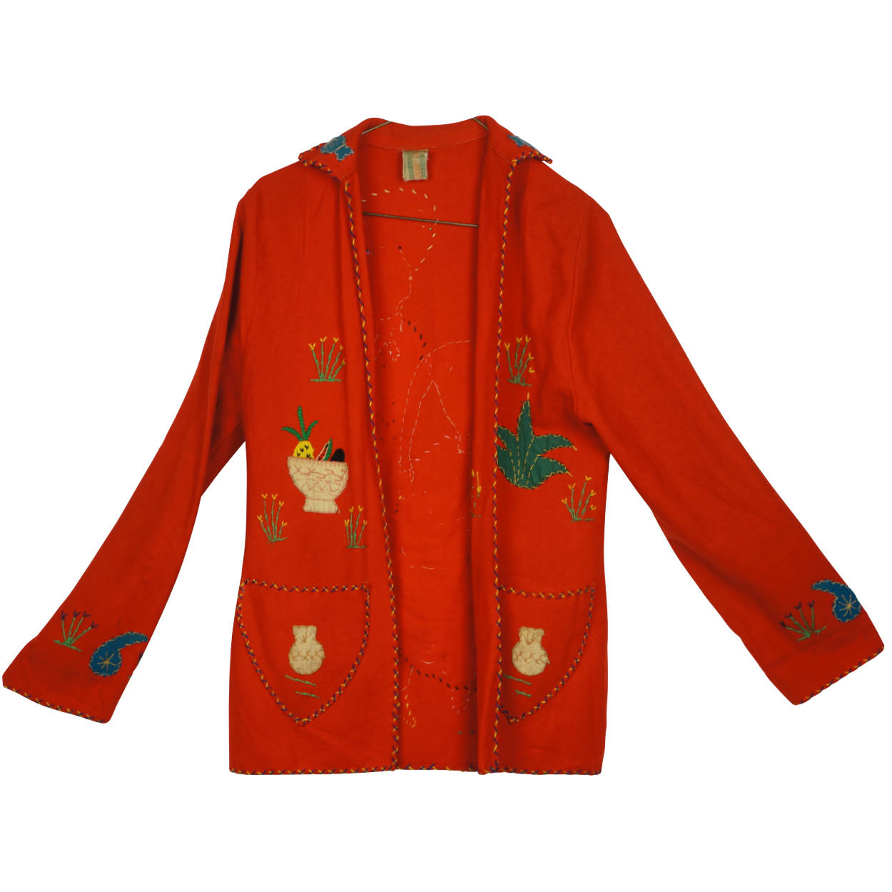 Vintage 40s Mexican Jacket Red Wool Embroidered Souvenir S - Poppy's Vintage Clothing