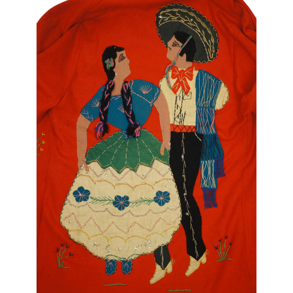 Vintage 40s Mexican Jacket Red Wool Embroidered Souvenir S - Poppy's Vintage Clothing