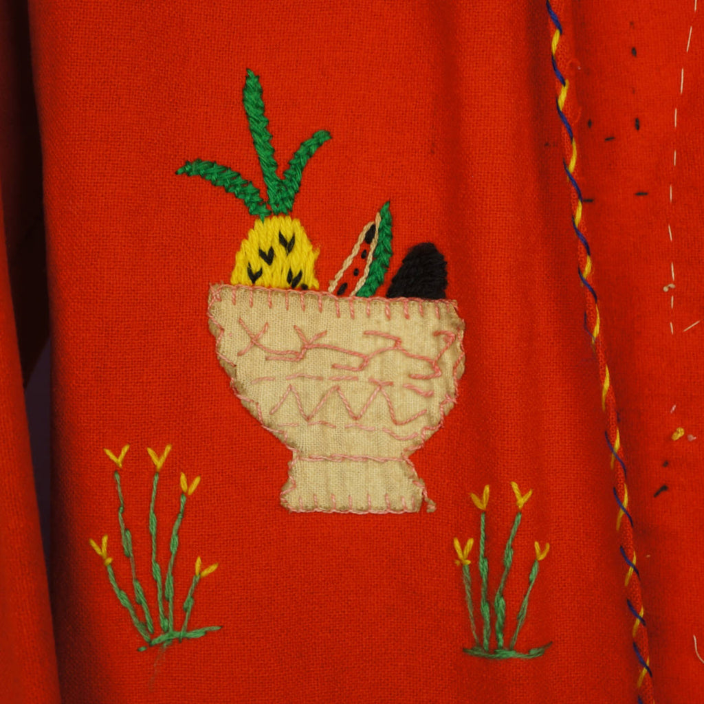 Vintage 40s Mexican Jacket Red Wool Embroidered Souvenir S - Poppy's Vintage Clothing