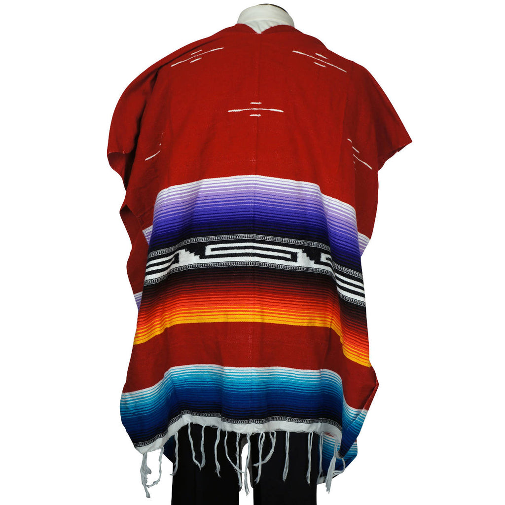Vintage 1960s Mexican Poncho Saltillo Serape Striped Cotton Blanket Unisex - Poppy's Vintage Clothing