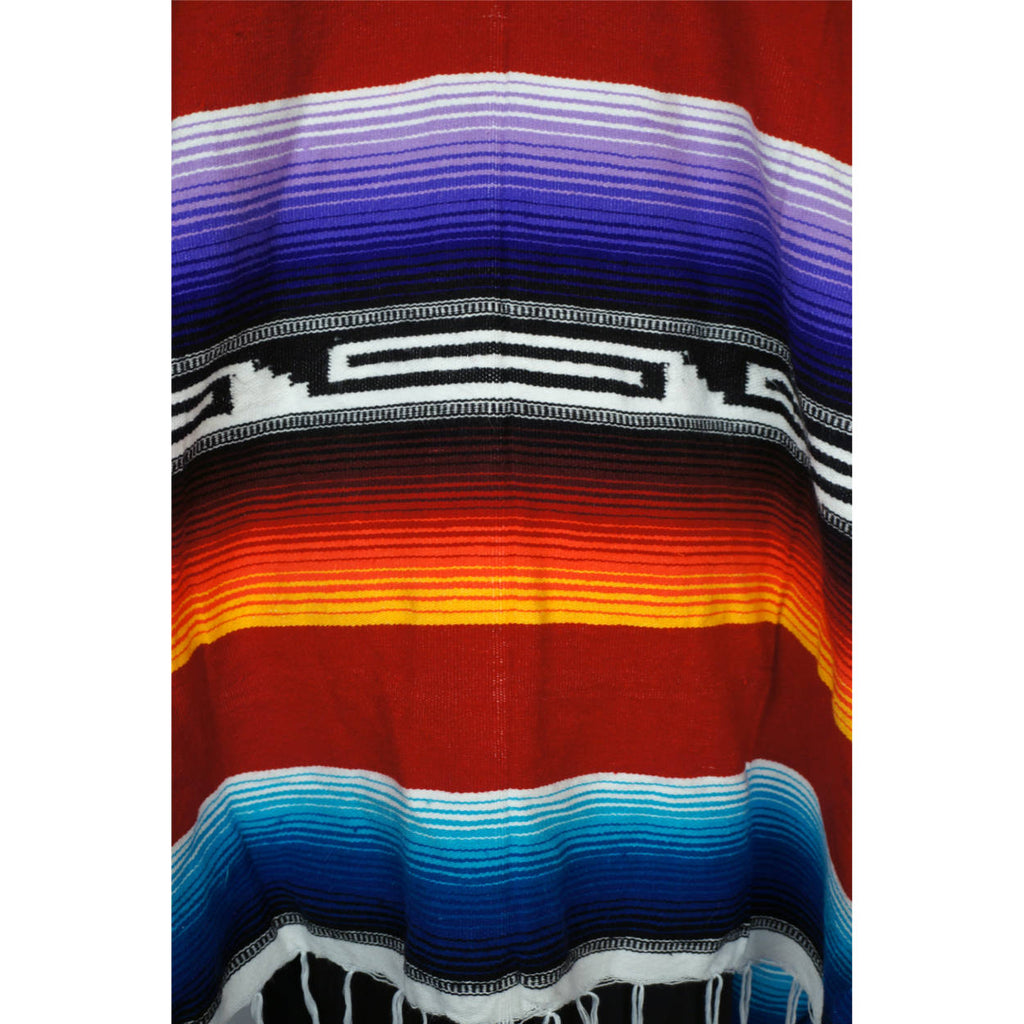 Vintage 1960s Mexican Poncho Saltillo Serape Striped Cotton Blanket Unisex - Poppy's Vintage Clothing
