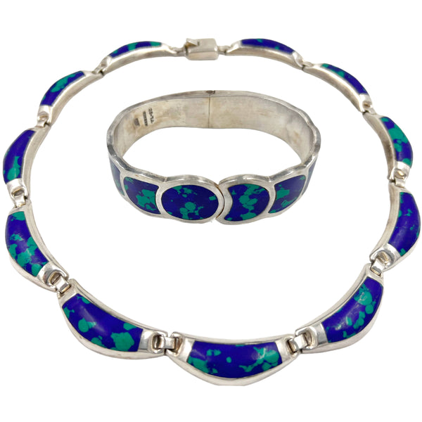 Modernist Mexican 950 Silver Demi Necklace Clamper Bracelet
