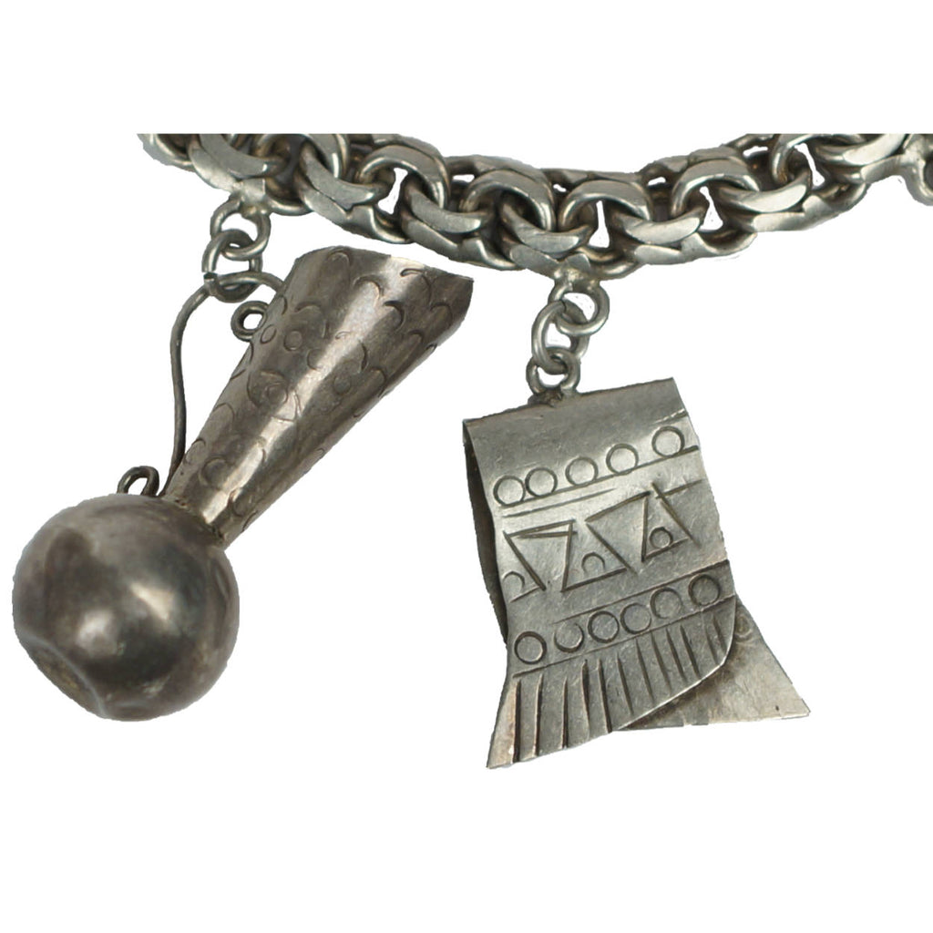 Vintage Mexican Sterling Silver 7 Charm Bracelet Rosi Beguden Mexico City 1950s - Poppy's Vintage Clothing
