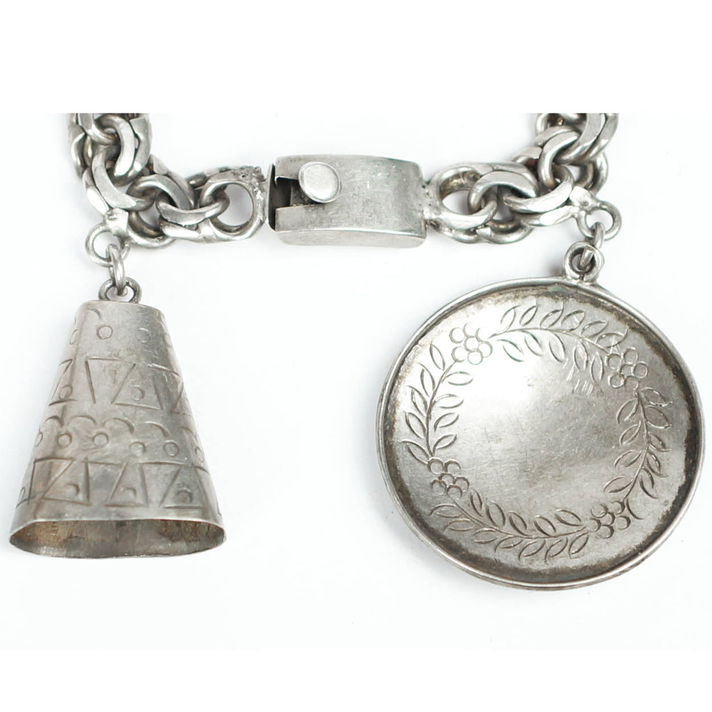Vintage Mexican Sterling Silver 7 Charm Bracelet Rosi Beguden Mexico City 1950s - Poppy's Vintage Clothing