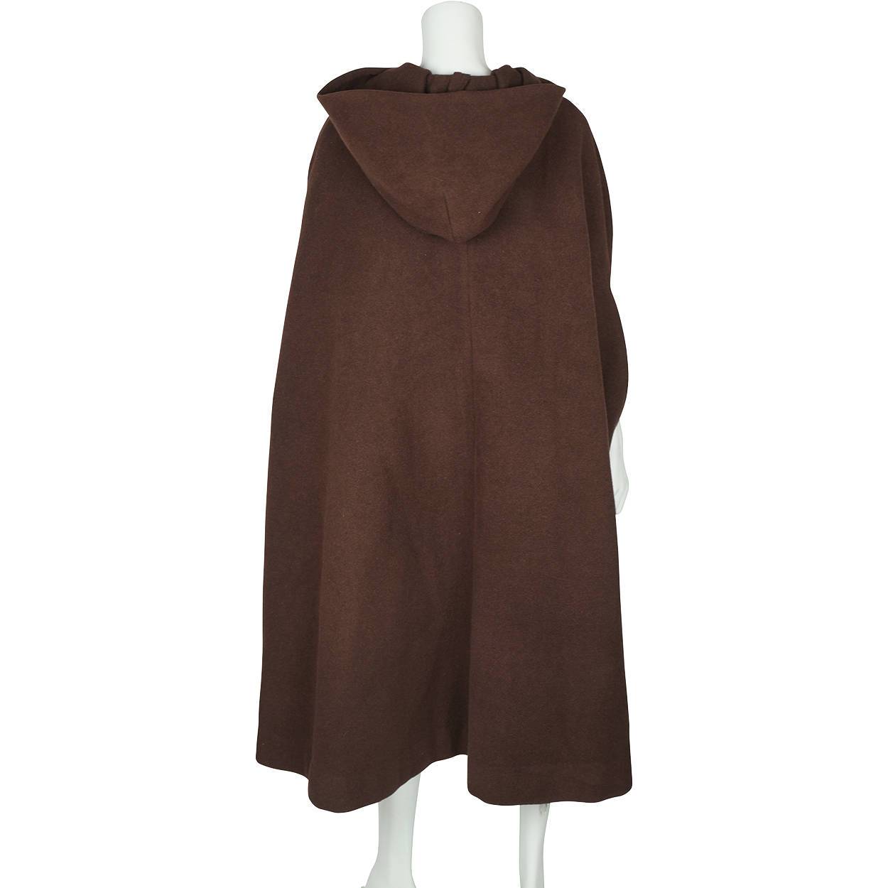Vintage 1960s Brown Wool Cape or Cloak with Hood Hand Made by