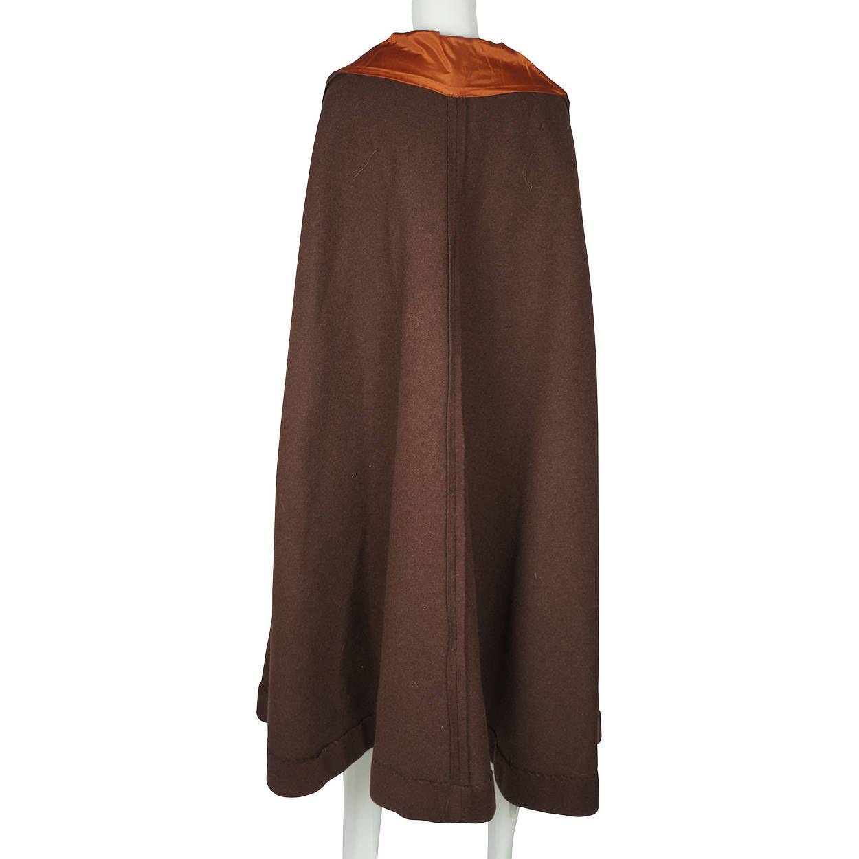 Vintage 1960s Brown Wool Cape or Cloak with Hood Hand Made by Mignonne Corbo - Poppy's Vintage Clothing