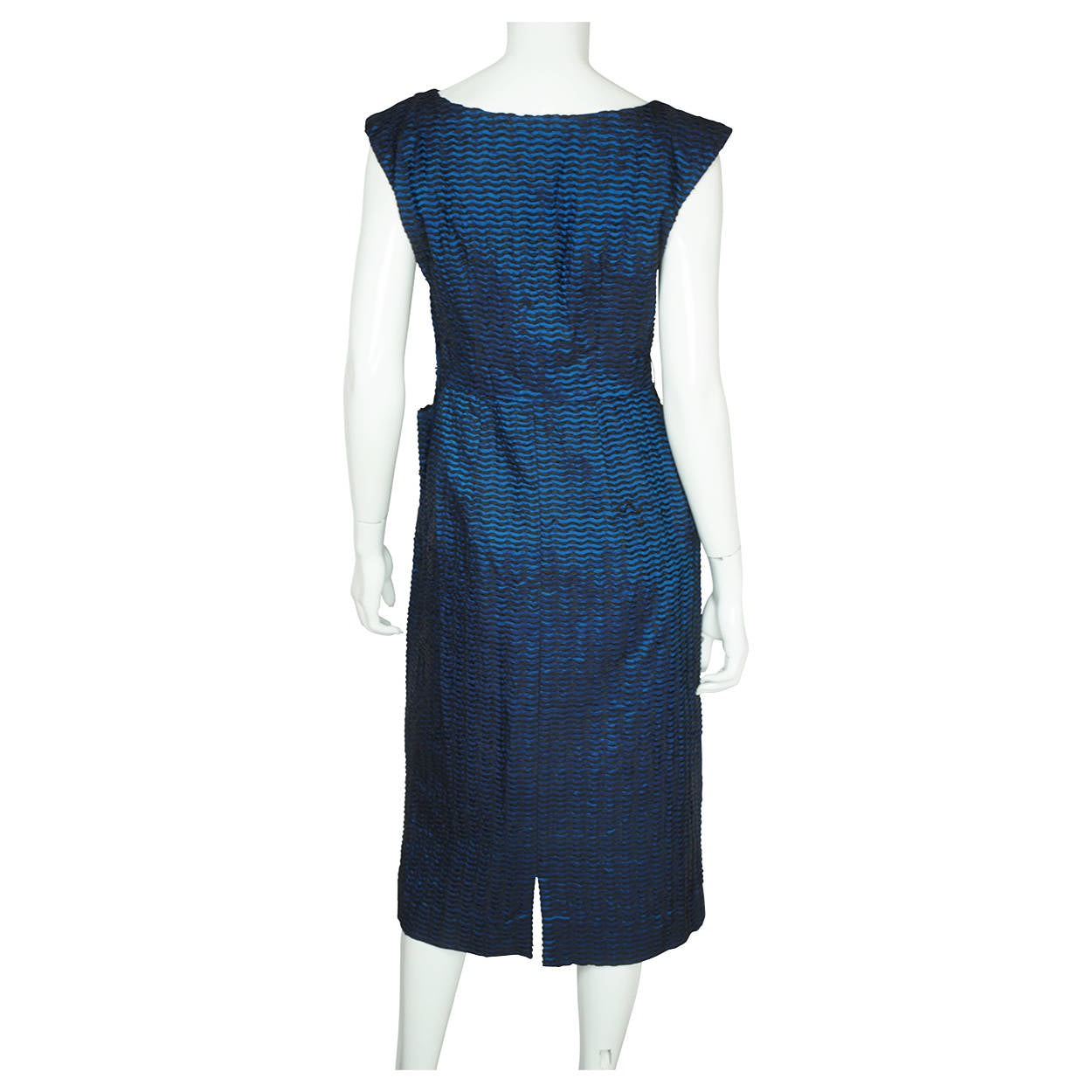 Vintage 1950s Cocktail Party Dress Blue and Black Taffeta New York Fashion Size M - Poppy's Vintage Clothing