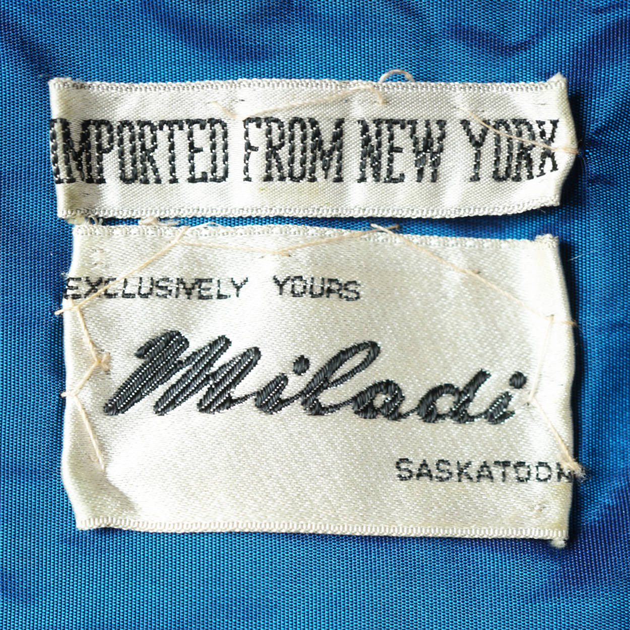 Vintage 1950s Cocktail Party Dress Blue and Black Taffeta New York Fashion Size M - Poppy's Vintage Clothing