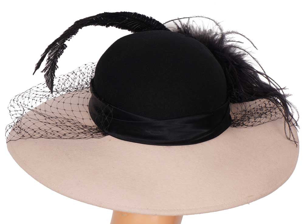 1970s Vintage Beige and Black Hat by Miss Bierner - Poppy's Vintage Clothing