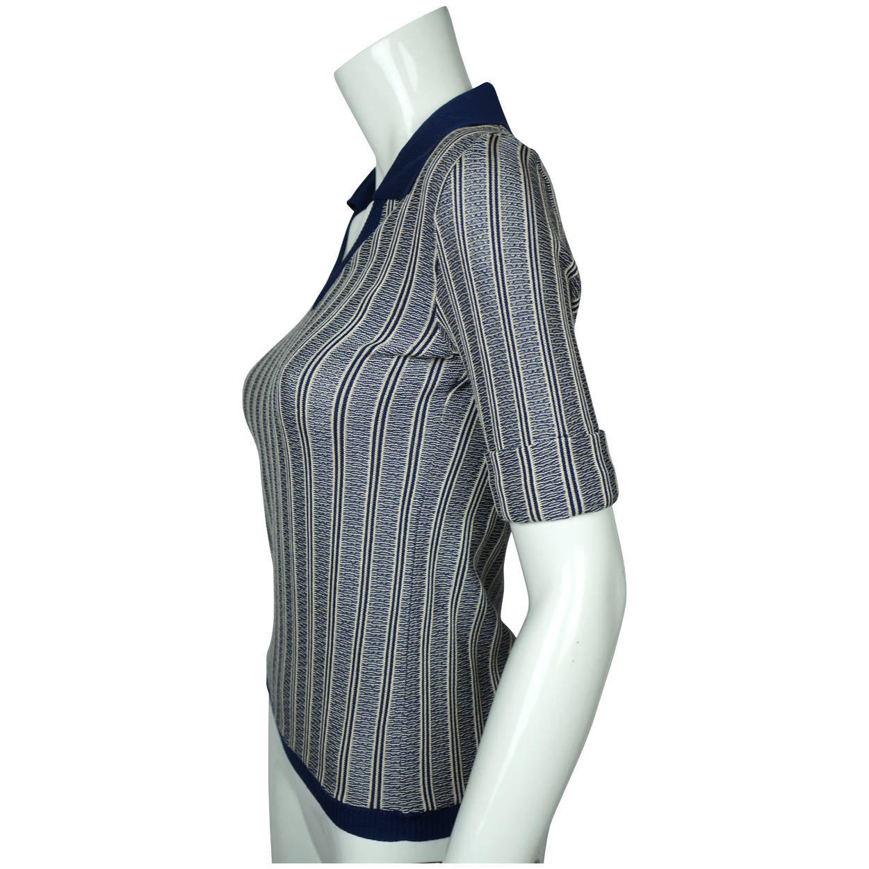 Vintage 1970s Miss Dior Blue Top Striped Knit Pullover Made in France NWOT Sz M - Poppy's Vintage Clothing