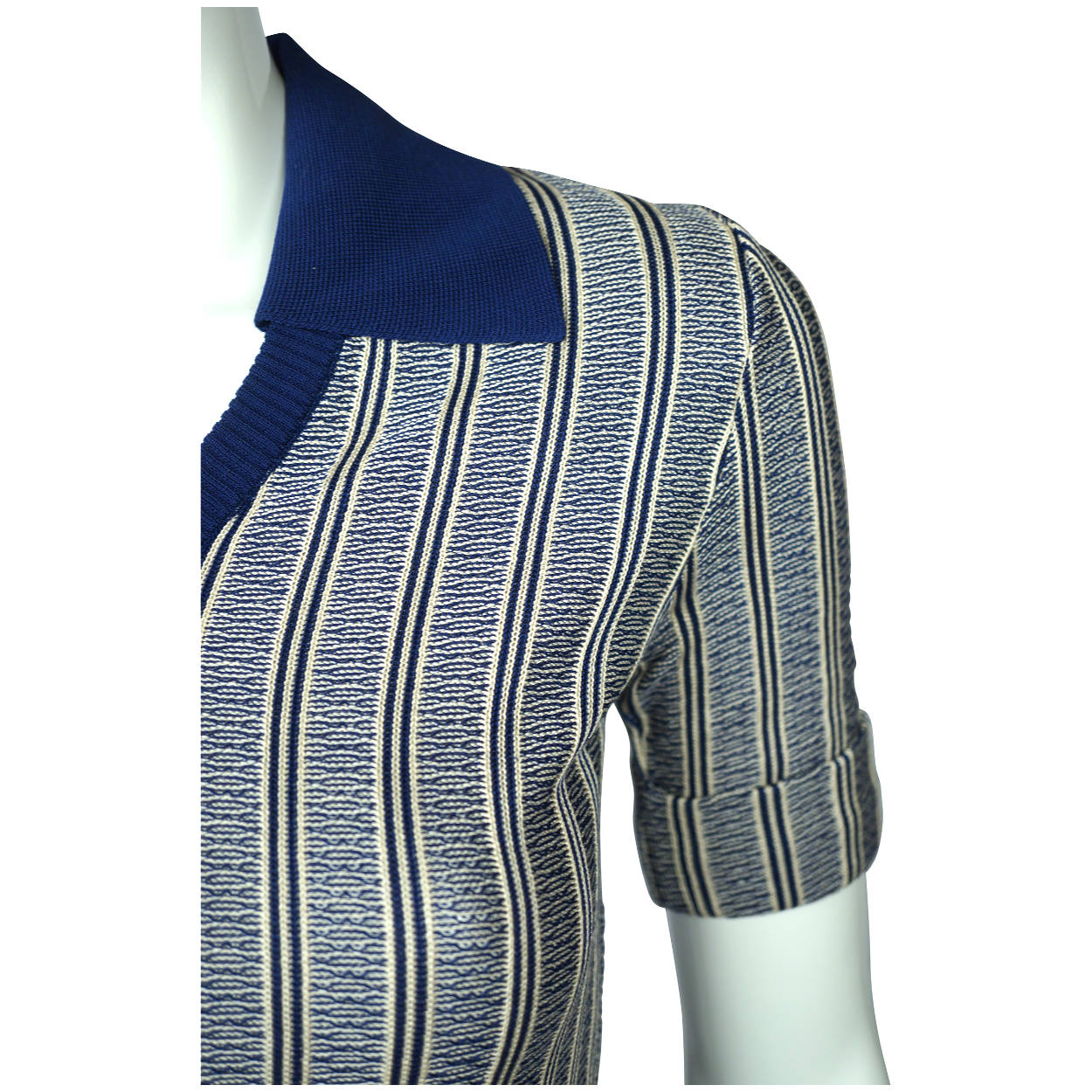 Vintage 1970s Miss Dior Blue Top Striped Knit Pullover Made in France NWOT Sz M - Poppy's Vintage Clothing
