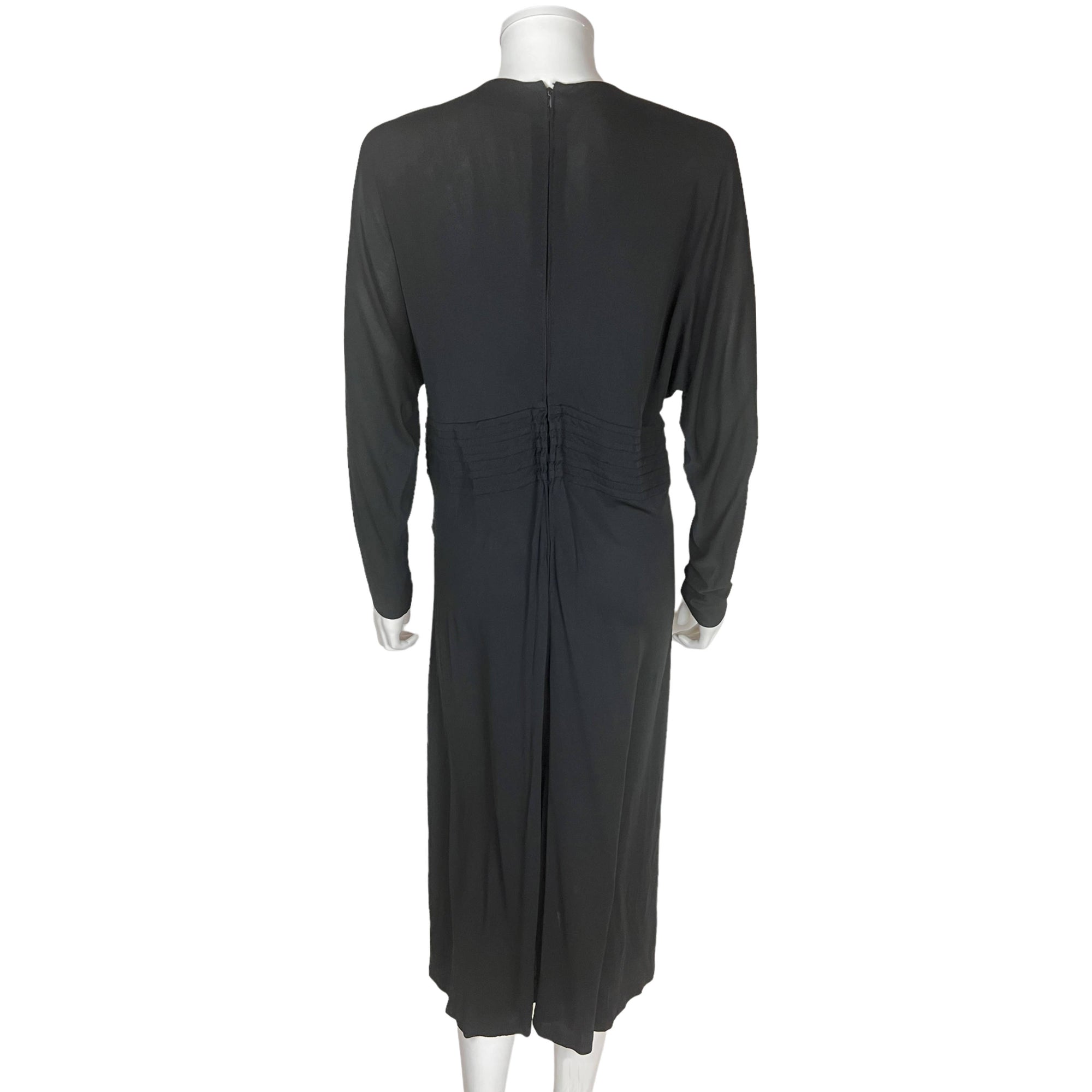 Vintage 1970s Miss Dior Dress Black Rayon Made in France L